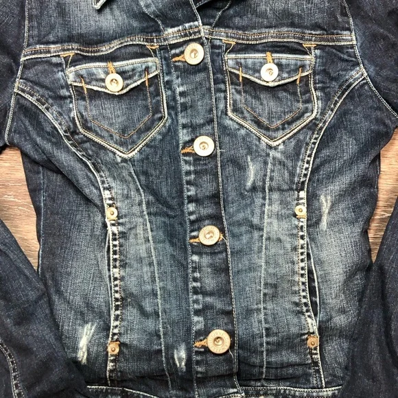 Vintage GUESS Y2K Dark Blue Denim Jacket with Gold Buttons Size XS Women’s - Picture 2 of 7